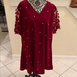 Elegant Red Dress with Pearl Accents